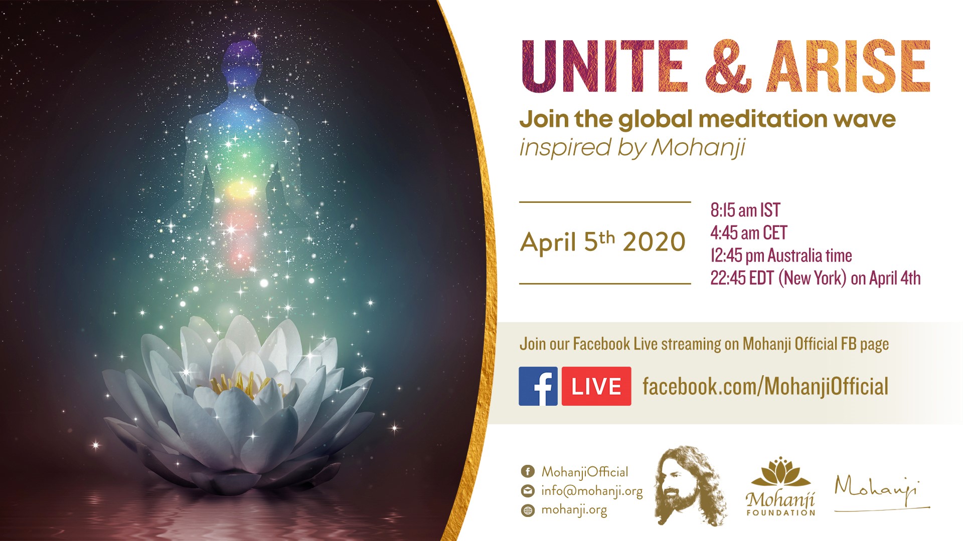 Unite and Arise - join the global meditation wave on April 5th 2020, 8:15 IST